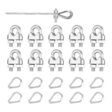 Imagem de Milageto Conjunto de 10 abraçadeiras de cabo M5, fixadores de cabos, acessórios portáteis, presilhas de corda premium, parafuso em U de aço inoxidável.