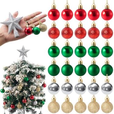 Imagem de Cinnvoice Conjunto de mini enfeite de árvore de Natal com 30 peças de mini enfeites de bola de Natal - Topo de estrela pequeno de 10 cm para árvore de Natal pequena, centro de mesa (prata, estrela)