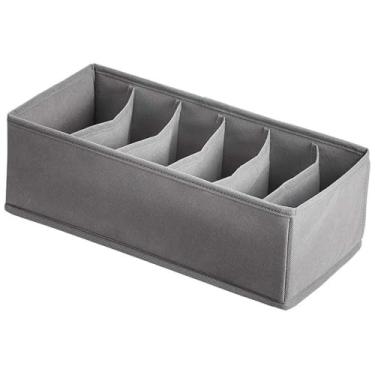 Imagem de Divisória de Gaveta Organizadora com 6 Compartimentos em Tecido, Organizador de Meias, Lingerie, Roupas de Bebê e Sutiã Divisor de Tecido Cinza Dobrável (32x16x10cm)