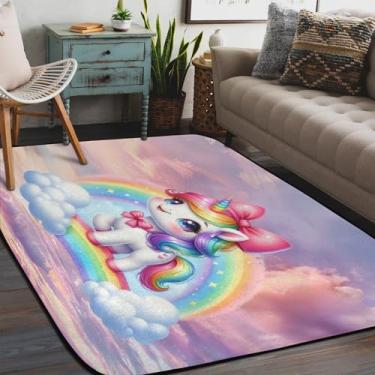 Imagem de Tapete para sala de estar, lavável à máquina, unicórnio, céu fofo, antiderrapante, tapete macio, para sala de estar, quarto, sala de jantar, berçário, cozinha, decoração de casa