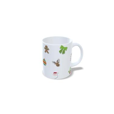 Imagem de Caneca de Cerâmica Branca com Tema de Natal, 325ml, Decoração Natalina com Bolas Douradas e Estrelas (2)