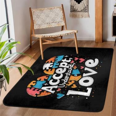 Imagem de Tapete de área para sala de estar, lavável à máquina, arte autismo, coração, antiderrapante, tapete macio, para sala de estar, quarto, sala de jantar, berçário, cozinha, decoração de casa