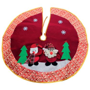 Imagem de Saia Para árvore De Natal Vermelha Temática Papai Noel E Boneco De Neve Feltro 88cm