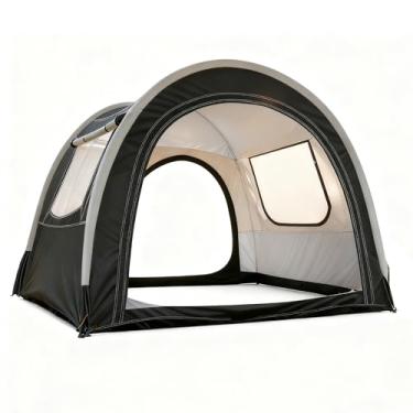 Imagem de Tenda de túnel estendida e barraca de acampamento, 2,1 x 1,8 x 1,6 m preta para 3 a 4 pessoas, barraca familiar de três camadas com malha/PVC/tecido Oxford, toldo de proteção solar à prova de