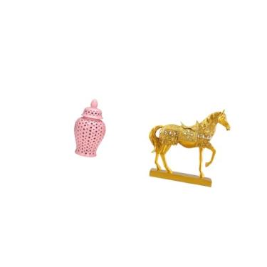 Imagem de Fenteer Vaso de Porcelana em Formato de Jarro de Gengibre com Tampa, Ideal para Arranjos Florais, E Escultura de Cavalo em Resina para Decoração de Casa, Escr