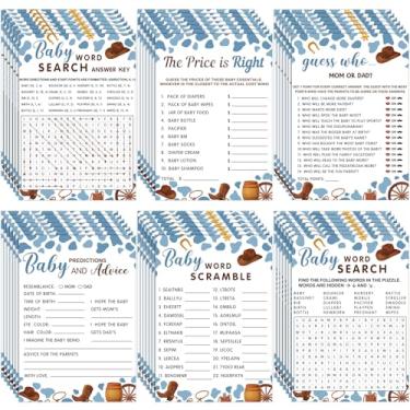 Imagem de Jetec 302 peças de suprimentos para chá de bebê Western Cowboy, 6 jogos, 50 folhas cada, chá de bebê, confusão de palavras, busca de palavras, previsões e conselhos, o preço é certo