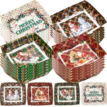 Imagem de WorldBazaar 24 bandejas de comida de papel de Natal grandes pratos descartáveis de Natal Nacho tigela de servir para festas de inverno churrasco