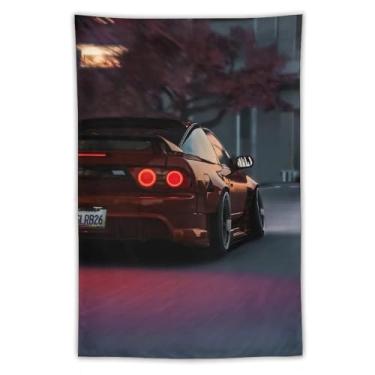 Imagem de HouLaiZhe Tapeçaria de carro vermelho modificado Jdm carro 180sx esporte pendurar na parede quarto decoração de casa tapeçarias estética piquenique decoração de parede arte de parede para dormitório