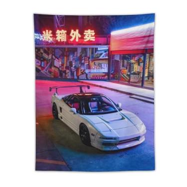 Imagem de HouLaiZhe Tapeçaria de carro Jdm carro Nsx neon noite legal pendurar na parede quarto decoração de casa tapeçarias estética piquenique decoração de parede arte de parede para dormitório sala de estar