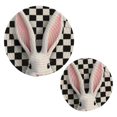 Imagem de Wassud Conjunto de tripé de coelho fofo para pratos quentes, suportes redondos de algodão, almofadas quentes, porta-copos elegantes, decoração de cozinha e acessórios, 2 peças