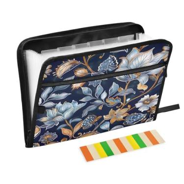 Imagem de Wassud Acordeão floral elegante organizador de arquivos carta a4 pastas de arquivo de papel organizador de documentos fólio com etiquetas pasta de arquivo expansível 13 bolsos