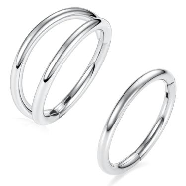 Imagem de GAGABODY 2 anéis de nariz 20G 18G 16G 14G 12G 10G 8G anéis de piercing de aço cirúrgico para nariz septo cartilagem hélice tragus concha torre Daith lóbulo de 5 mm a 16 mm Brincos articulados unissex
