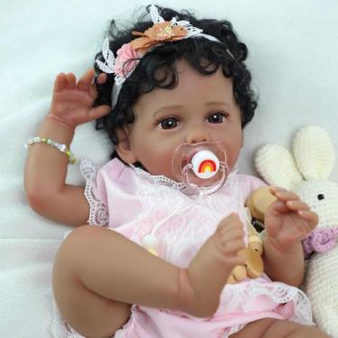 Imagem de Boneca Reborn Baby Doll SCOM Lanny Black Girl 50 cm com roupas e acess