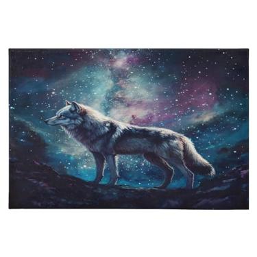 Imagem de CEBUGI Tapete de área 60 x 90 cm macio lavável tapete antiderrapante com suporte de borracha tapetes de área de lobo estrelado para sala de estar, quarto, decoração de casa