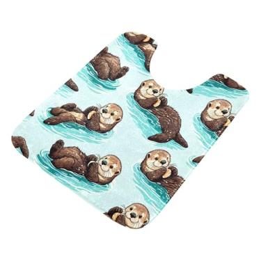 Imagem de Burbuja Tapete de banheiro Ottars, tapete de banho absorvente de pelúcia macio, base antiderrapante para piso de banheiro, oval em forma de U