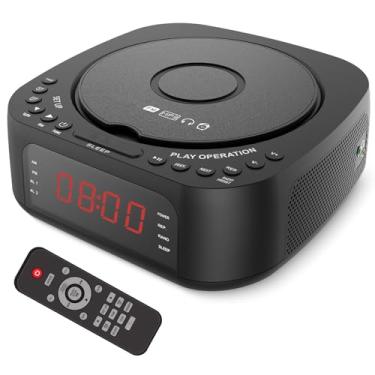 Imagem de ASHATA Despertador Com Reprodutor de CD, Reprodutor de CD Com Rádio Bluetooth de Mesa Com Alto-falante e Controle Remoto, Temporizador, Display LED Regulável, Carregamento USB (plugue da ue)