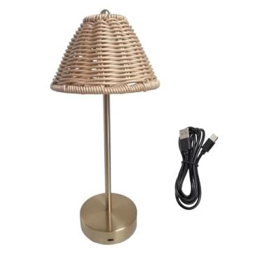 Imagem de Abajur de Mesa Boho - LED com Recarregável,Lâmpada de Quarto para Leitura em Rattan - para Decoração de Casa Sala de Estar Quarto Escritório Restaurante