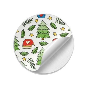 Imagem de Adesivos Redondos Natalinos 25 Unidades Estampas Kawaii Desenhadas à Mão - Tamanho 85x85cm