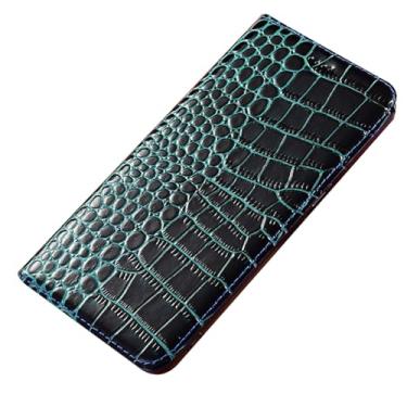 Imagem de LTLMYDAM Capa de couro genuíno para Xiaomi 17 Pro Max/17 Pro/17, carteira com textura de crocodilo, capa de telefone flip feita à mão, capa de proteção suave, azul, 17 Pro