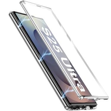 Imagem de [Material de metal] Capa para Samsung Galaxy S25 Ultra, capa de celular externa com proteção contra quedas de grau militar com tela de vidro integrada e protetor de lente da câmera, capa de metal para