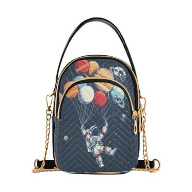 Imagem de Joisal Bolsas transversais pequenas para mulheres, bolsas e bolsas femininas bolsa de ombro com zíper triplo para mulheres, Balões em forma de planetas astronautas, 15*21*8cm