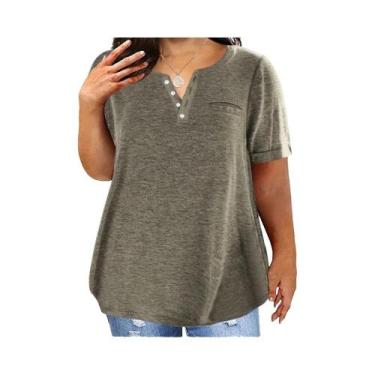 Imagem de Camiseta Feminina plus Size Com Decote Em V E Manga Curta, Tops Casuai