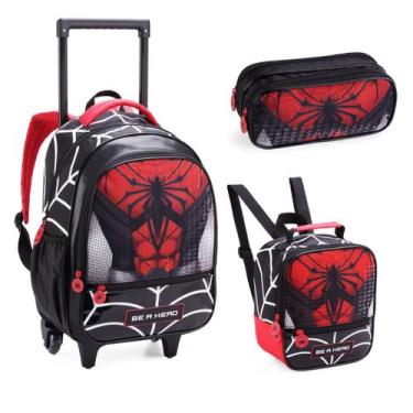 Imagem de Kit Mochila Rodinha Lancheira Estojo Escolar Menino Spider - Denlex, P