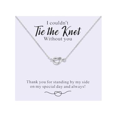 Imagem de Ukodnus Colar Tie the Knot, pingente de nó de pedido de dama de honra, presente I Can't Tie the Knot Without You, joia de festa nupcial para damas de honra e dama de honra, colar de nó de amor de
