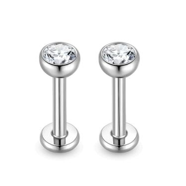 Imagem de BelezaDosas Brincos de titânio Threadless 18G nariz stud 20G Flat Back Earrings Tiny CZ Small Nose Ring Helix Cartilage Tragus Conch Labret 16G Medusa Monroe Piercing Jewelry, Small, Titânio, Zircônia