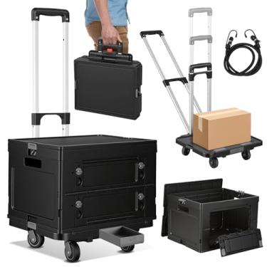 Imagem de Fuairmee Carrinho de rodinhas 3 em 1 com rodas e uma alça, capacidade de 59,9 kg para uma plataforma/carrinho de compras/caixa de armazenamento empilhável, utilitário dobrável para professores