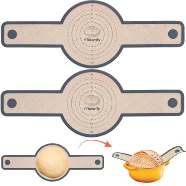 Imagem de Pacote com 2 tapetes de silicone para forno holandês, tapete de silicone antiaderente e fácil de limpar, estilingue reutilizável para transferir pão de fermento, forros de forno para assar pão com