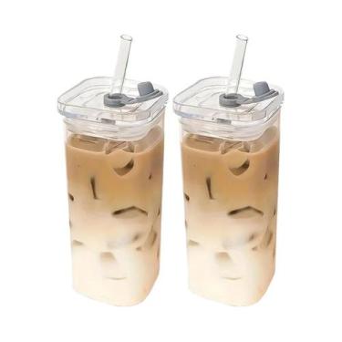 Imagem de Caneca De Vidro Portátil Resistente Ao Calor Com Tampa E Canudo Para B