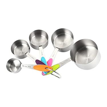 Imagem de Conjunto de 5 xícaras medida em aço inoxidável para ingredientes secos e líquidos utensílios cozinha assadura resistente à calor - fácil pendurar pane