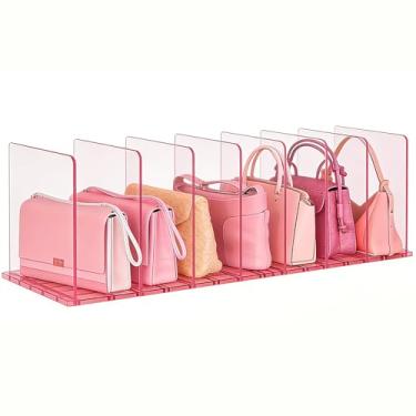 Imagem de SortNStore Organizador de bolsa para armário: divisórias de prateleira ajustáveis sacos de acrílico organizadores de armário e armazenamento rosa 2 bases 7 prateleiras
