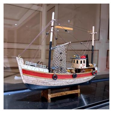 Imagem de shuicui Ornamentos mediterrâneos de madeira à vela para decoração de mesa para casa para modelo de barco de pesca de 30 cm (multicolorido)