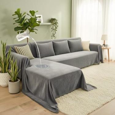 Imagem de Tegeme 2 capas de sofá impermeáveis em forma de L, capas de sofá laváveis de lã de pelúcia para capas de sofá reclináveis seccionais, capas de canto elásticas 180 cm x 259 cm e 78 cm x 299 cm