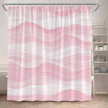 Imagem de Cortinas de chuveiro com linhas de onda rosa moderna moda minimalista textura padrão cortina de banho pano poliéster decoração de banheiro ganchos 47 x 91 pol. -120 x 230 cm/L x A