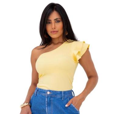 Imagem de Blusa Feminina Ombro Só Básica Nula Manca Top Cropped - LUNNA, Amarelo
