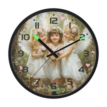 Imagem de SEHANY Lindo relógio de parede anjo silencioso sem tique-taque relógio redondo operado por bateria 30 cm controle de som luz noturna relógios de parede para sala de estar, cozinha, quarto, escritório