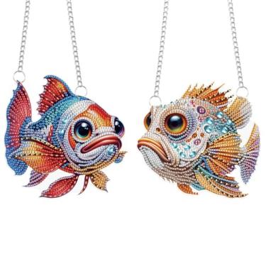 Imagem de LazyFold 2 peças de kits de pingente de arte de diamante para adultos, peixes coloridos faça você mesmo 5D forma especial diamante arte pintura kits de pingentes, joia arte suncatchers ornamento de