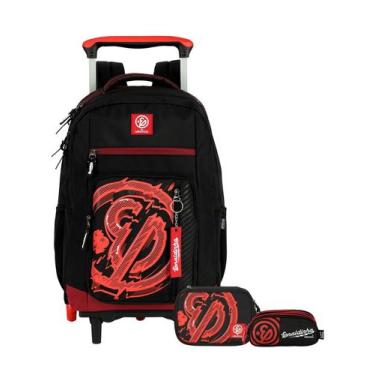 Imagem de Kit Enaldinho Mochila 2em1 Rodas + Estojo Box e Triplo - Luxcel, verme