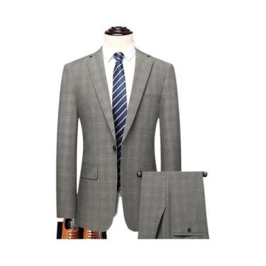 Imagem de Terno Casual De Negócios Masculino Xadrez 2024 Conjunto De Duas Peças 