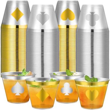 Imagem de Widecook 80 peças de copos de festa com tema de cassino decoração a granel 255 g pôquer descartáveis de plástico transparente copos de vinho para cassino noite de jogo de pôquer Las Vegas Clube de