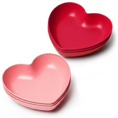 Imagem de MATICAN Pratos em forma de coração, pacote com 6 pratos de jantar vermelhos e rosa em forma de coração, pratos de jantar para dia dos namorados, aniversários, chás de panela, chás de bebê, 14 x 13 x 3