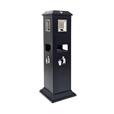 Imagem de Eliminação de pontas de cigarro Caixa de cinzas esmalte cozido para áreas externas, comercial, para fumantes, pode ser consertada, pilar preto