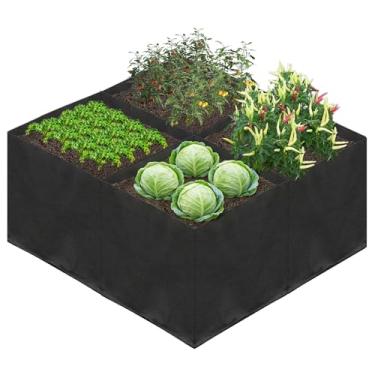 Imagem de Hlimior Cama de jardim elevada de tecido de 32 galões, 6 x 0,3 x 0,3 m, grande bolsa de cultivo de jardim, 4 grades, caixa de plantação, recipiente de feltro para cultivo de tomates, batatas, plantas