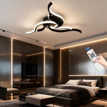 Imagem de Luminária de teto LED moderna e regulável, 42W/3200lm, multifuncional, com controle remoto, ideal para sala de estar, escritório, sala de jantar e cozinha (preta, 3 lâmpadas).