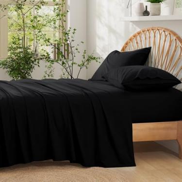 Imagem de Entisn Jogo de cama king size de algodão puro, 4 peças, bolso profundo de 40,6 cm, conjunto de lençóis de algodão sólido com elástico em toda a volta para um ajuste confortável, roupa de cama de