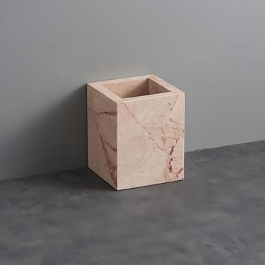 Imagem de Suporte de escova de dentes de mármore natural para banheiro, copo retangular de pedra genuína, organizador de bancada durável para escritório e casa (rosa)