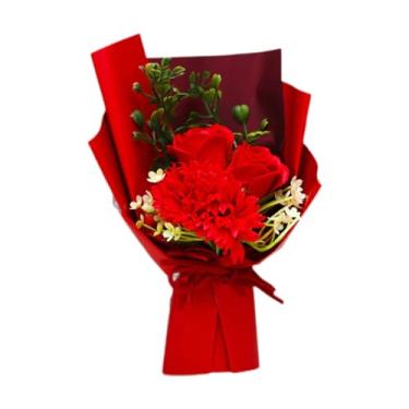 Imagem de Bothyi Arranjo de mesa com flores artificiais em formato de buquê de sabonete, ideal para casamentos, Dia de ação de Graças e aniversários. Perfeito para, Vermelho